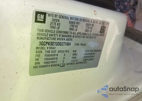 2013 Chevrolet Silverado 1500 Lt z USA, uszkodzony, nr VIN 3GCPKSE70DG277484